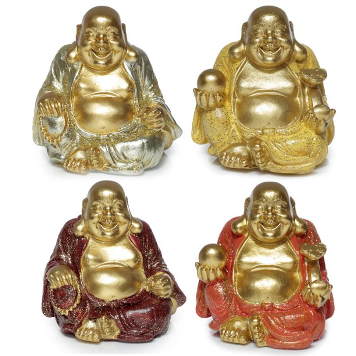 Szerencsehozó Mini Buddha - Arany Glitteres Kínai Nevető Buddha 6cm