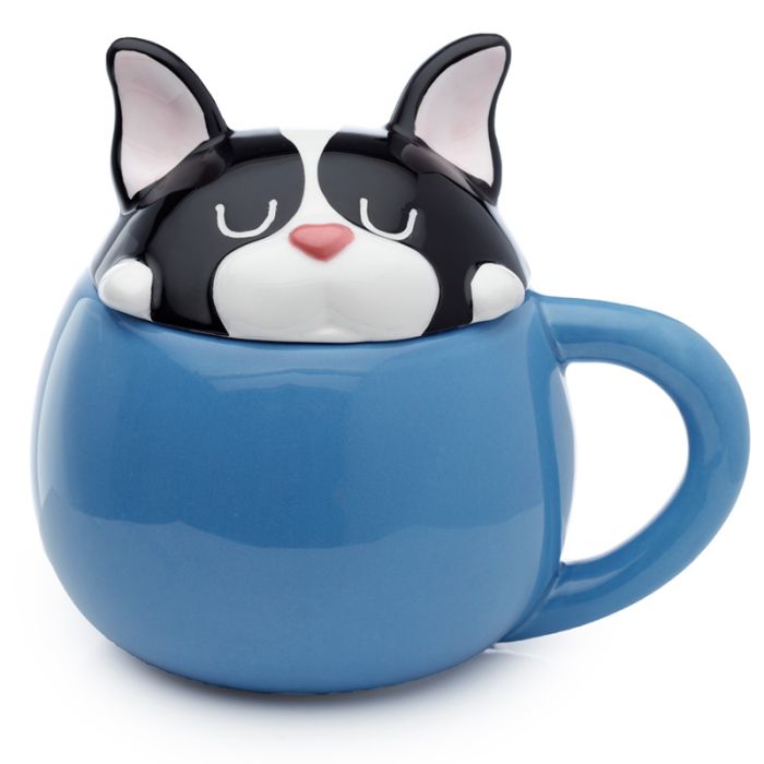 Kerámia Bögre Fedéllel - Kukucskáló Francia Bulldog