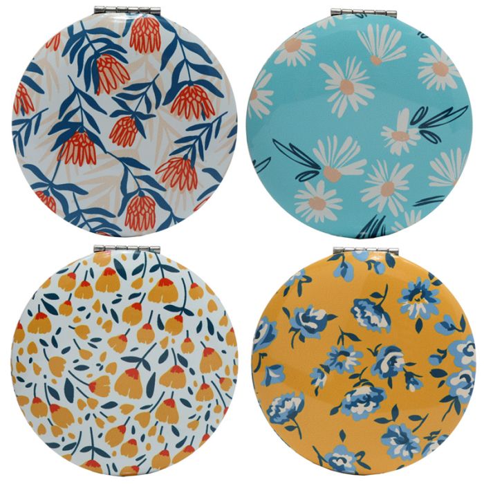 Kompakt Tükör, Fém - Pünkösdi Rózsa, Protea Virág, Boglárka Virág és Margaréta