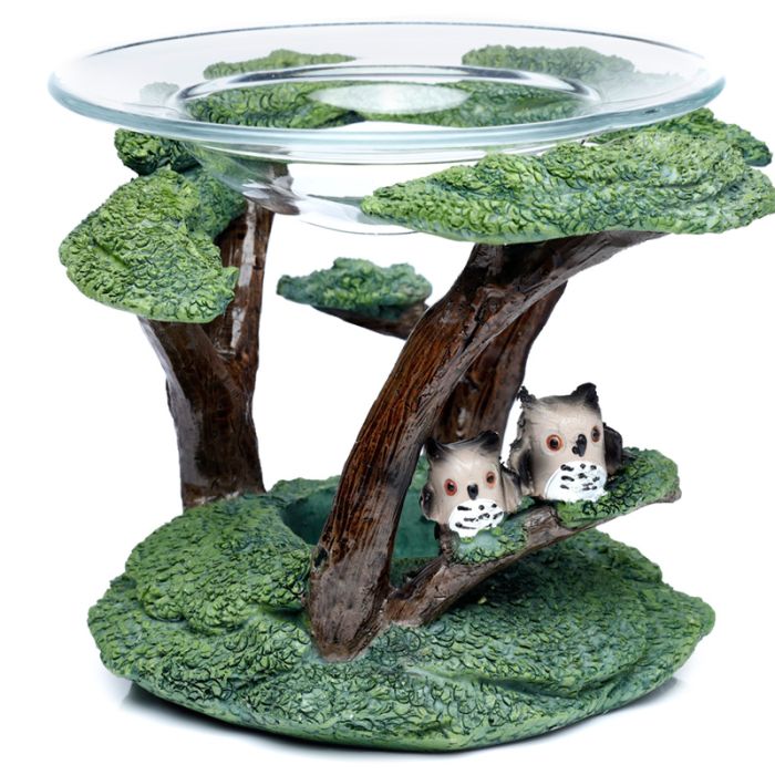 Aromalámpa, Rézina - Üveg Tálkával - Baglyok a Fa Alatt