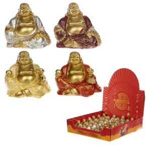 Mini Buddha, Szerencsehozó Figurák Displayben - Arany Glitteres