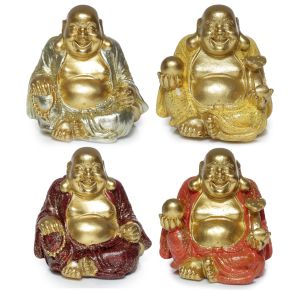 Szerencsehozó Mini Buddha - Arany Glitteres Kínai Nevető Buddha 6cm