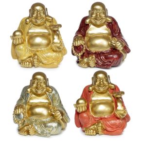 Szerencsehozó Mini Buddha - Arany Glitteres Kínai Nevető Buddha 8cm