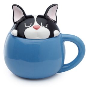 Kerámia Bögre Fedéllel - Kukucskáló Francia Bulldog